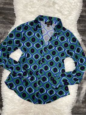 TRUTH REPUBLIC GEOMETRIC PRINT BUTTON DOWN BLOUSE Y2K CYBER GRUNGE RETRO